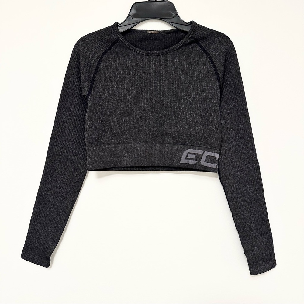 ECHT Ribbed ARISE COMFORT CROPPED LONG SLEEVE Dark Charcoal Grey Size Medium
